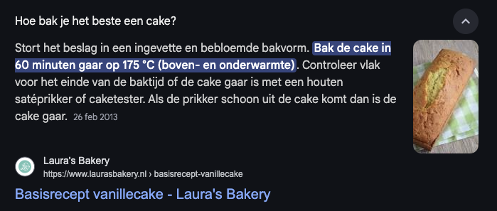 AEO vraagstelling resultaat: Hoe bak ik een cake?