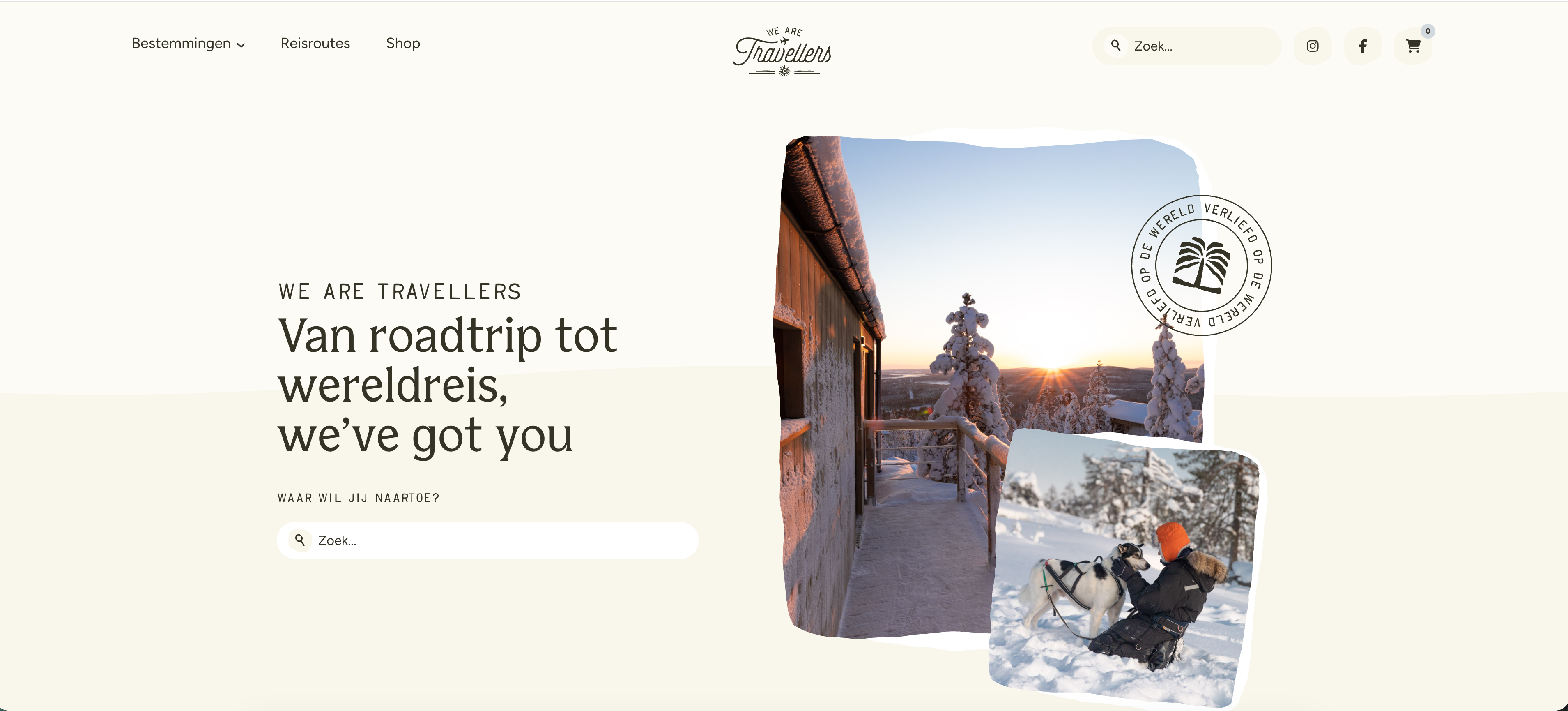 Top 10 mooiste websites: homepagina screenshot van WeAreTravellers