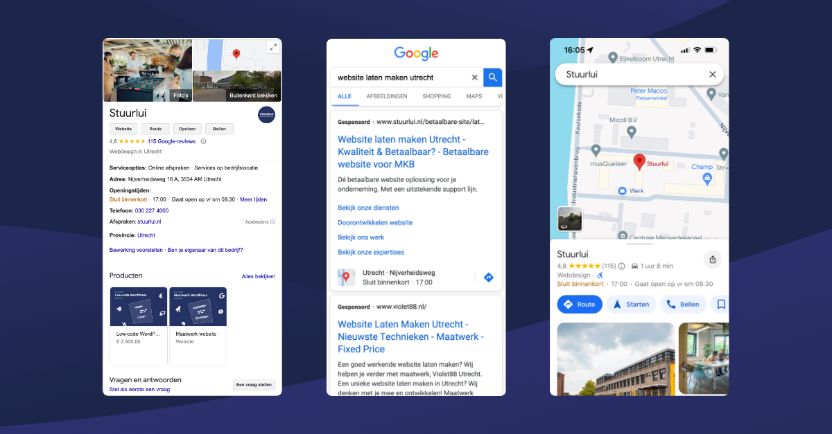 Bovenaan in Google door: Google mijn bedrijf, Google ads, Google maps