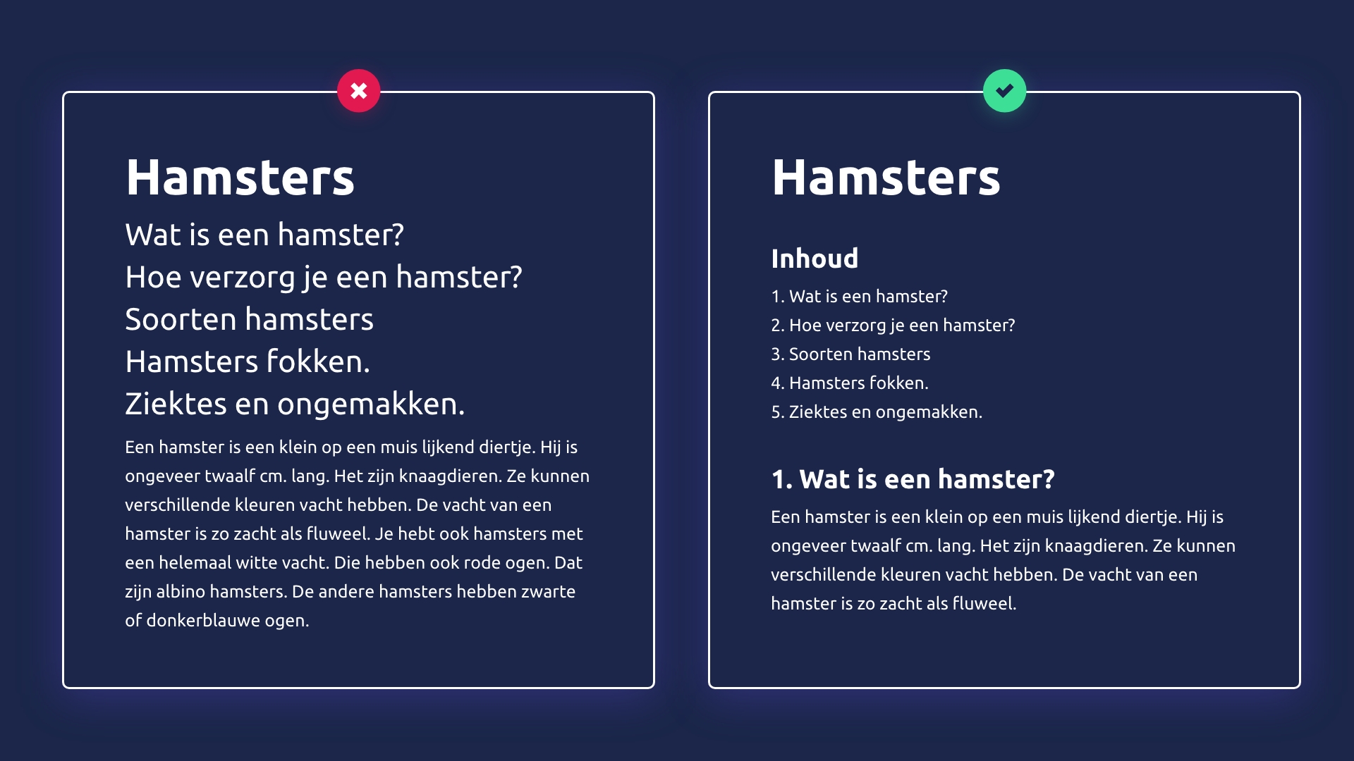 Gebruik koppen en witruimtes om gerelateerde inhoud te groeperen