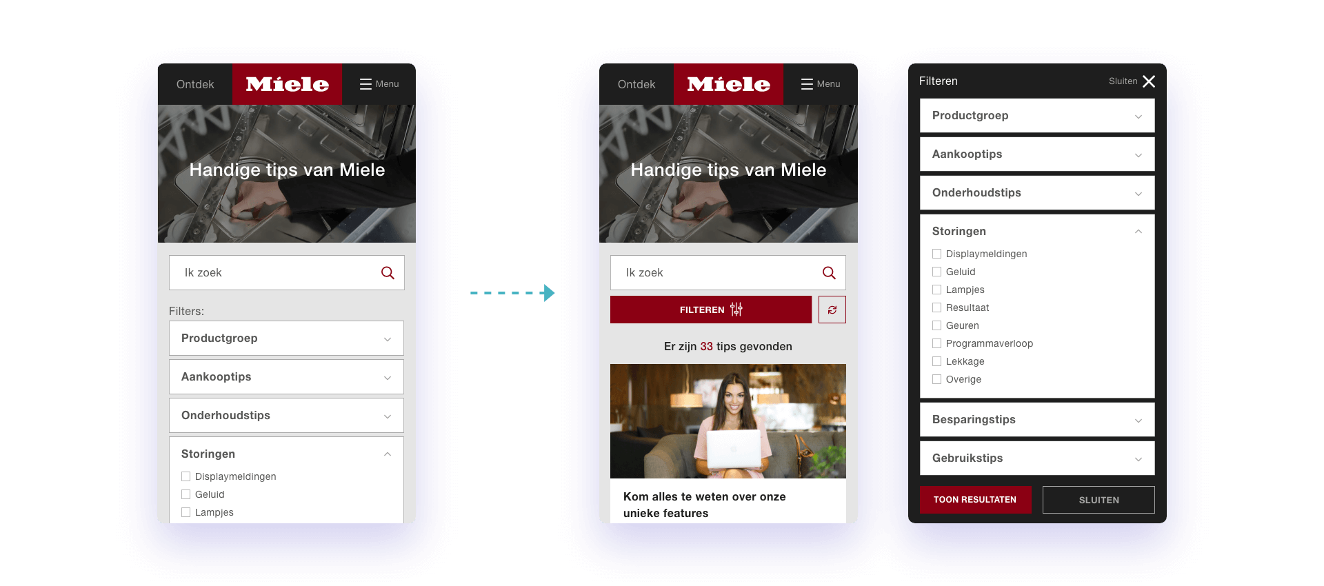 Optimalisatie filters voor Miele